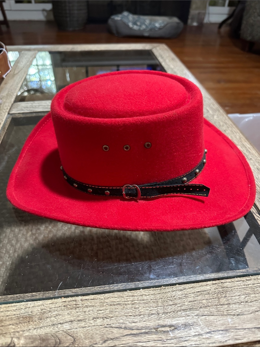 Western Express Inc. Red Felt Western-Style Hat with Studded Black Band